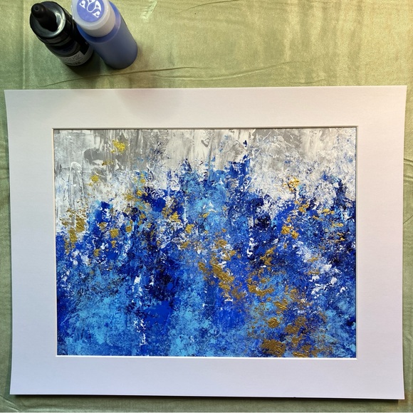 Abstract "Blooming in Blue" Floral Landscape Acrylic Wall Art Painting - Picture 13 of 13